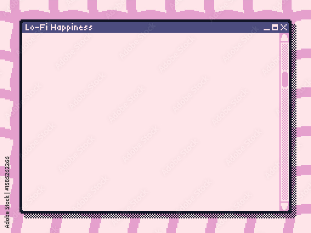 Fototapete pastel retro style dialog frame template with fuzzy pink grid background, pixel art illustration