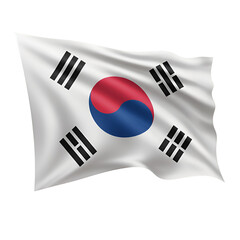 South Korean flag billowing in the wind, displaying the Taegeuk symbol.