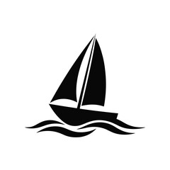 Simple Black Silhouette of a Sailboat on Water Waves