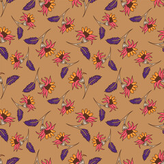 Hand drawn colourful florals Seamless pattern. Abstract Florals pattern. Colourful background. Designed for paper, cover, fabric, decor, wall paper and etc.