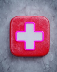 Obraz premium Red Square With White Plus Sign And Pink Outline