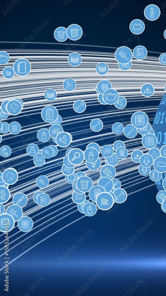 Aufkleber animation of network of connections with digital icons over globe in background