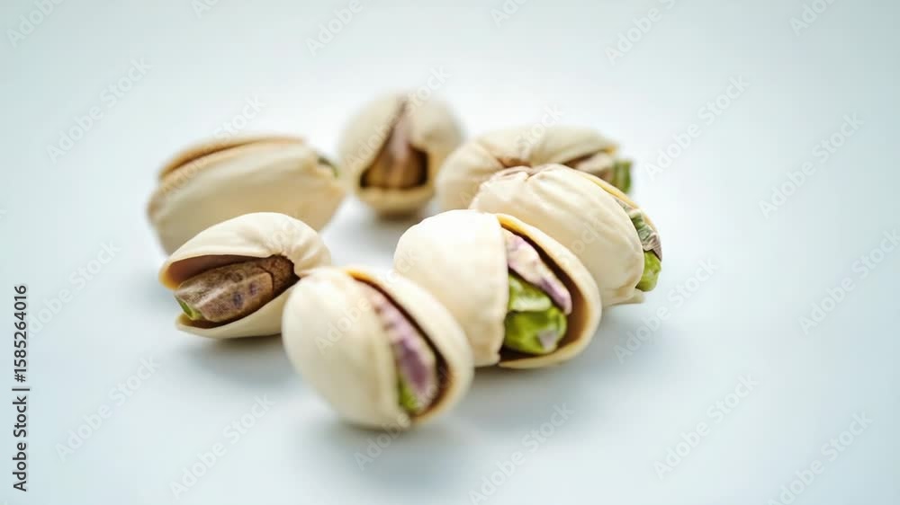 Poster a group of pistachio shells arranged in a row, ready for snacking or decorating