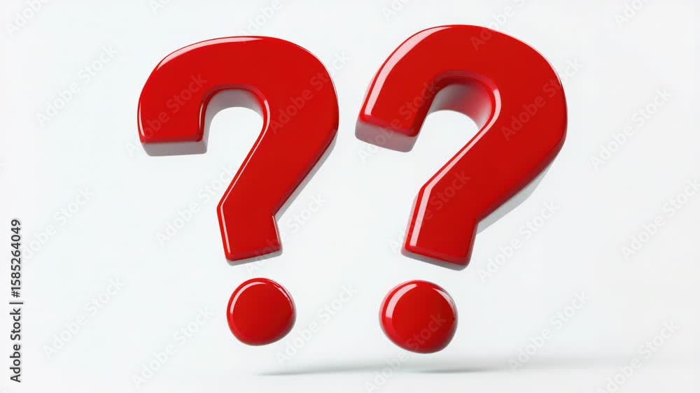 Poster a simple design featuring two red question marks on a white background, often used as a symbol of cu