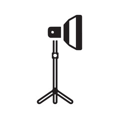Studio light softbox icon on a tripod stand. Professional photography and video lighting equipment. Vector silhouette symbol for film production.