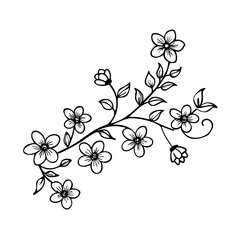 Fototapeta premium Hand-Drawn Floral Branch Vector: Black and White Sketch of Flowers and Leaves