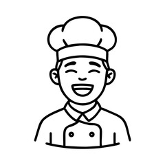 Happy Male Chef or Cook Line Art Doodle Icon with Toque Hat and Smiling Face