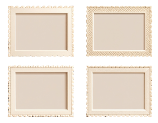 Set of four ivory photo corners forming a frame isolated on transparent background PNG