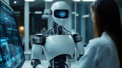 Engineers joyfully testing next-generation robot technology in a modern laboratory environment