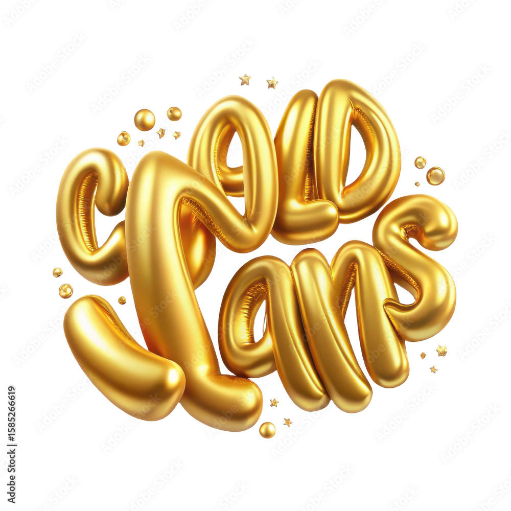 Fototapete A golden cold cans text with small golden spheres floating around on a transparent transparent background