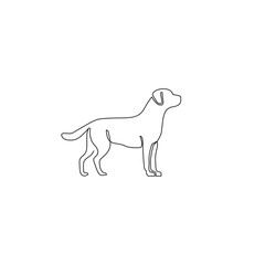 Playful dog in continuous line art drawing style. Puppy playing minimalist black linear sketch isolated on white background. Vector illustration.eps
