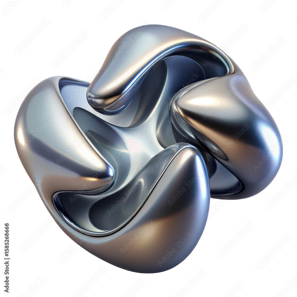 Poster abstract metallic shape with smooth curves and reflections against a black background in close up vi