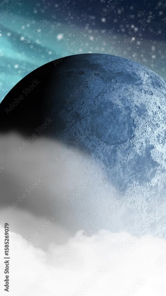 Poster animation of planet earth in universe with stars and clouds