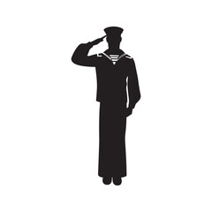 Saluting sailor silhouette. Navy serviceman in uniform, a patriotic military symbol of honor, duty, and service for Veterans or Memorial Day.