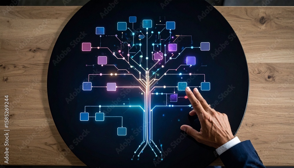 Aufkleber innovative artificial intelligence tree human interaction with digital network for tech solutions