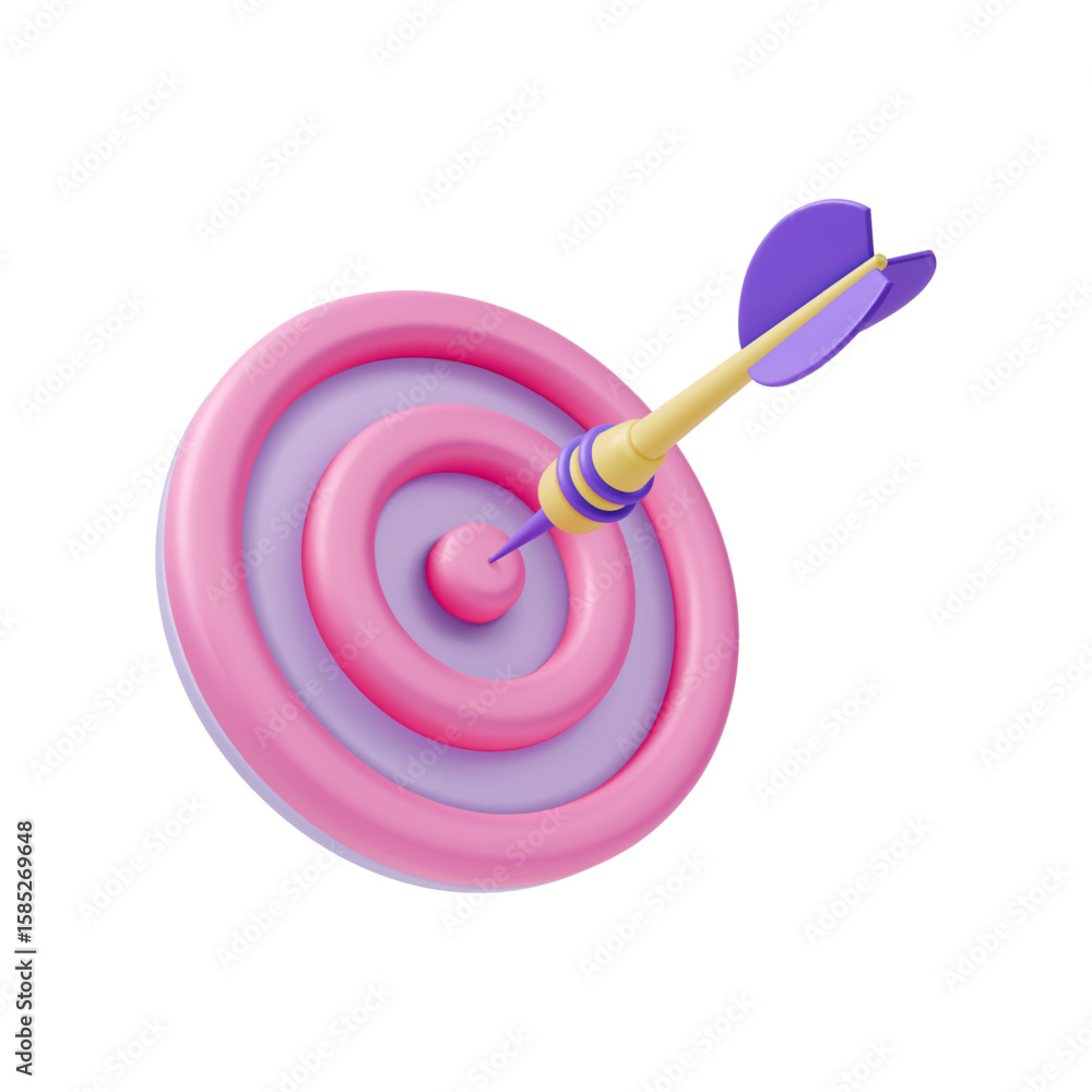Poster 3d dart hit on center of target goal concept cartoon design style isolated on a white background. ve