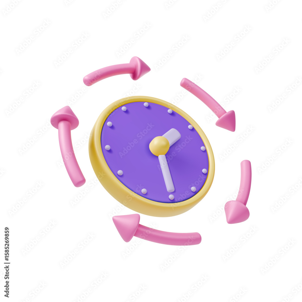 Poster 3d clock with round arrows around time keeping concept cartoon design style isolated on a white back