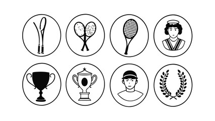 Wimbledon Tennis Icon Set with Eight Variations Sports Tournament Symbols on transparent background This tennis icon set features eight unique