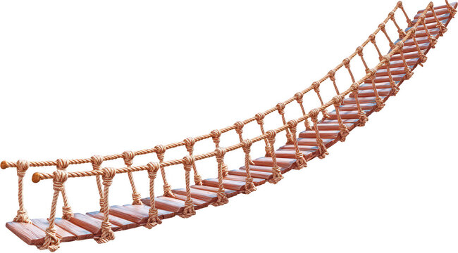 Fototapeta Wooden rope bridge, arched, and spanning