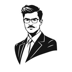 Man icon, businessman avatar vector, office worker icon, hipster face design, graphic male portrait, businessman avatar, bearded man, office worker, hipster face, male portrait