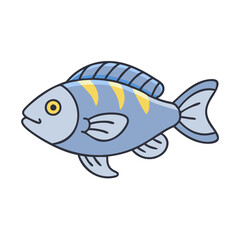 Cartoon fish drawing illustration vector image of a cute blue fish with yellow stripes art