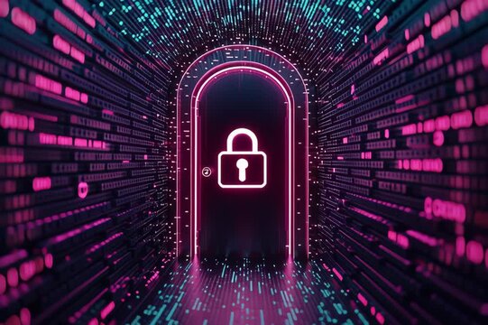 digital security concept - a purple firewall with a gatekeeper software