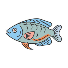 Illustration of a cute blue fish cartoon drawing aquatic animal sea life ocean wildlife creature vector art