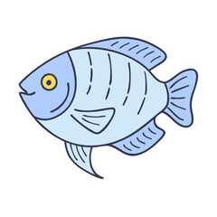 Illustration of a blue fish drawing for kids coloring page aquatic animal marine life design vector art