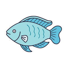 Illustration of blue fish drawing for kids, aquatic animal clip art, sea life vector graphic, cartoon fish image