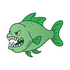 Download green piranha fish vector illustration aggressive teeth predator river monster cartoon art image