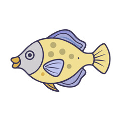 Illustration of yellow spotted fish drawing, cartoon fish vector art, aquatic animal design, sea life