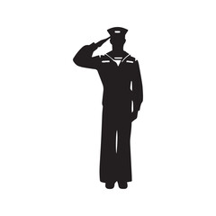 Saluting sailor silhouette. Navy serviceman in uniform, a patriotic military symbol of honor, duty, and service for Veterans or Memorial Day.