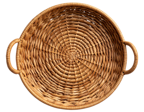Vintage Rattan Basket from Above, Retro Wicker Home Decor Element PNG