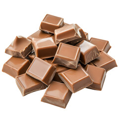 Pile of milk chocolate squares isolated on a transparent background sweet confection