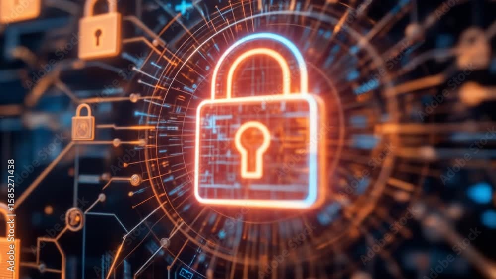 Poster a network with digital keys symbolizes cyber resilience and secure connections. 4k video