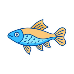 Illustration of a cute blue and orange fish swimming in the sea animal aquatic life drawing
