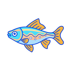 Illustration of a cartoon fish with blue and orange colors for kids education and decoration use