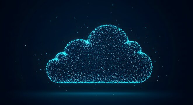 Digital Cloud Icon Made of Dots on a Dark Background Representing Modern Technology and Data