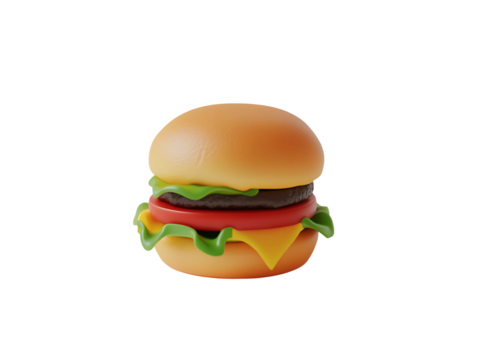 Cartoon Hamburger 3D Render on Transparent Background