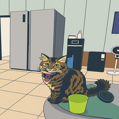 cat in a kitchen