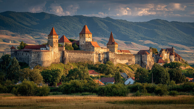 The medieval Fagaras Citadel glows under the summer sun, nestled in the heart of Transylvania, providing a stunning glimpse into Romania&acirc;&euro;&trade;s history