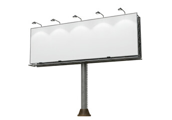 A large, blank billboard with lights and a pole, isolated on a transparent background for advertising
