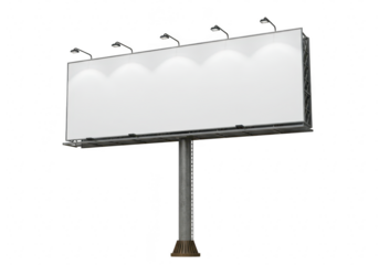 A large, blank billboard with lights and a pole, isolated on a transparent background for advertising