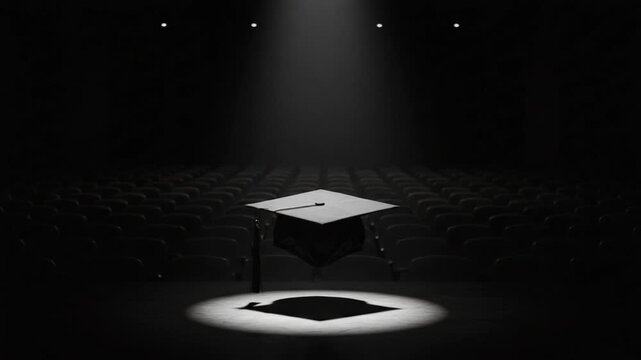 Graduation Cap Spotlight Empty Seats Achievement Success Ceremony Preparation