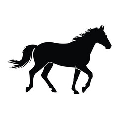 Elegant black horse silhouette in motion against a white background isolated design element