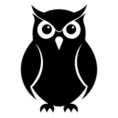 Black owl silhouette with large white eyes vector