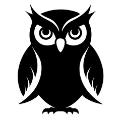 Black owl silhouette with large eyes white bird