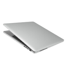 Sleek silver laptop computer partially open isolated on transparent background
