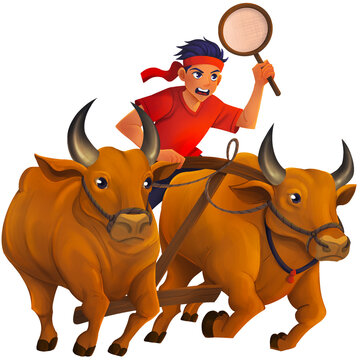 Posilumba Japi Traditional Bull Racing Illustration