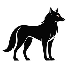 Black wolf silhouette with red eyes animal
